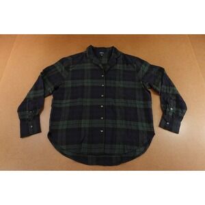 Gap Body Womens Small Navy Green Flannel Long Sleeve Button Front Pajama Top NWT